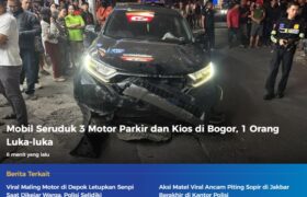 Mobil Seruduk Tiga Motor dan Kios di Bogor, Satu Orang Dilaporkan Luka-Luka