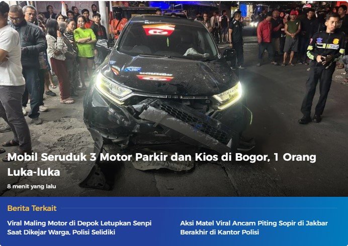 Mobil Seruduk Tiga Motor dan Kios di Bogor, Satu Orang Dilaporkan Luka-Luka