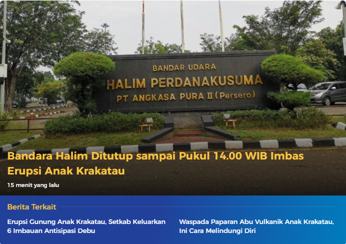 Bandara Halim Perdanakusuma Ditutup hingga Pukul 14.00 WIB Imbas Erupsi Anak Krakatau